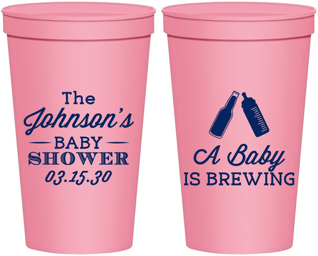 Personalized Baby Shower 22 oz Stadium Cups - Baby Is Brewing | 90116