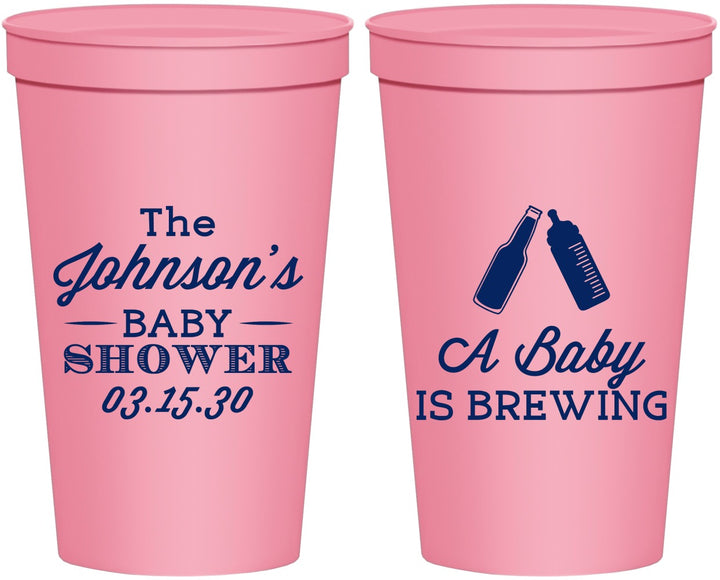 Personalized Baby Shower 22 oz Stadium Cups - Baby Is Brewing | 90116