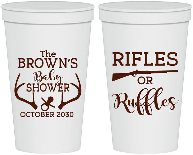 Personalized Baby Shower 22 oz Stadium Cups - Rifles Or Ruffles | 90122