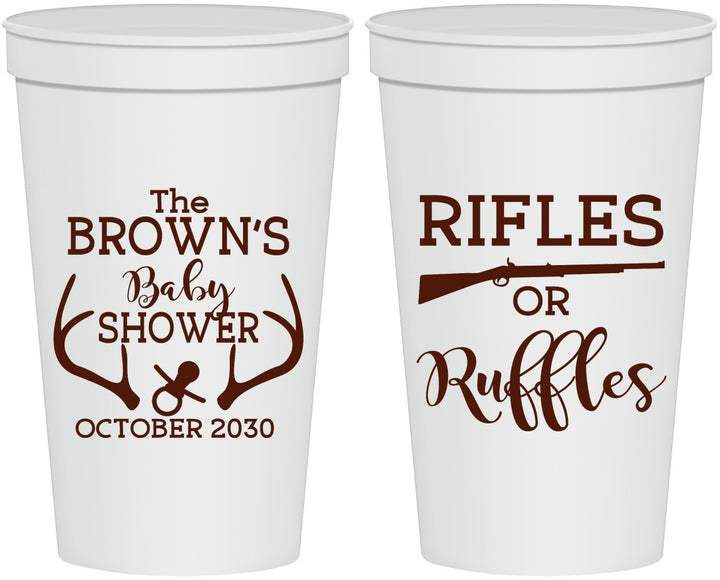 Personalized Baby Shower 22 oz Stadium Cups - Rifles Or Ruffles | 90122