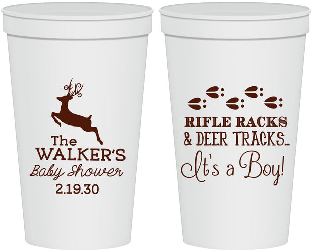 Personalized Baby Shower 22 oz Stadium Cups - Rifle Racks Deer Tracks | 90128