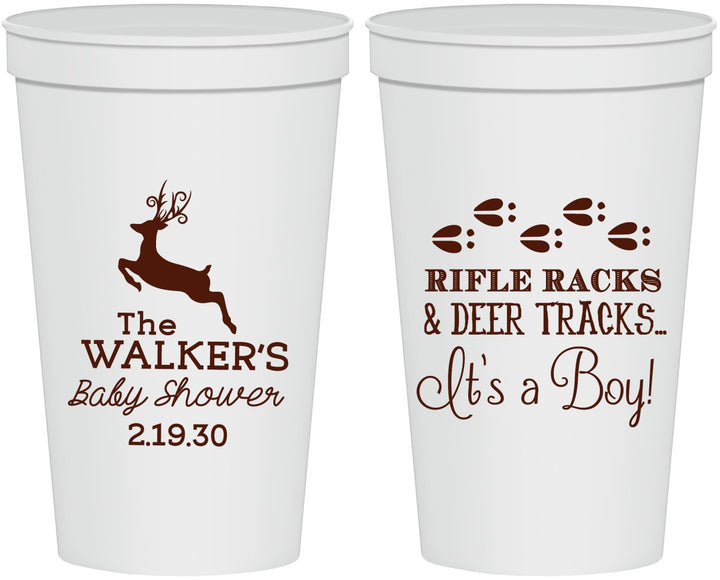 Personalized Baby Shower 22 oz Stadium Cups - Rifle Racks Deer Tracks | 90128