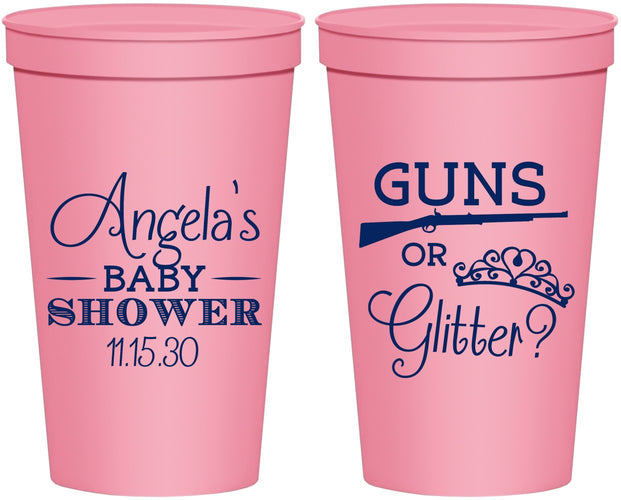 Personalized Baby Shower 22 oz Stadium Cups - Guns Or Glitter | 90130