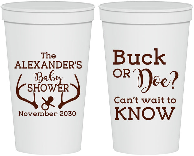 Personalized Baby Shower 22 oz Stadium Cups - Gender Reveal Buck Or Doe | 90131