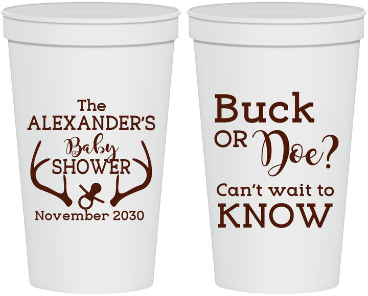 Personalized Baby Shower 22 oz Stadium Cups - Gender Reveal Buck Or Doe | 90131
