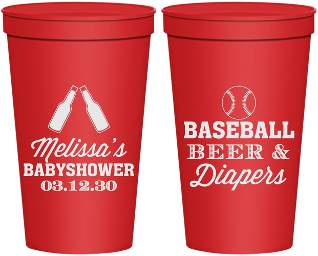 Personalized Baby Shower 22 oz Stadium Cups - Baseball Beer Diapers | 90132