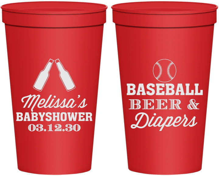 Personalized Baby Shower 22 oz Stadium Cups - Baseball Beer Diapers | 90132