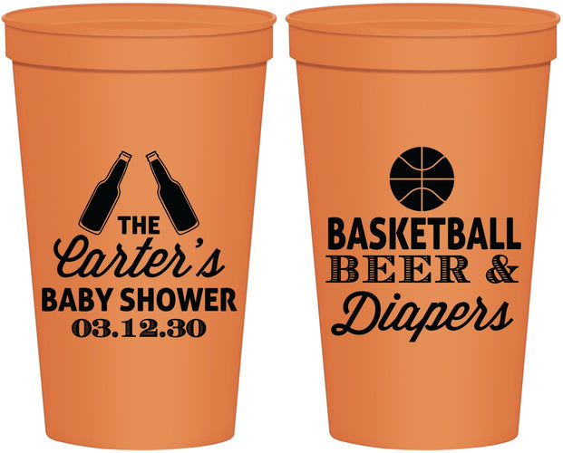 Personalized Baby Shower 22 oz Stadium Cups - Basketball Beer Diapers | 90133