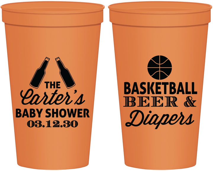 Personalized Baby Shower 22 oz Stadium Cups - Basketball Beer Diapers | 90133