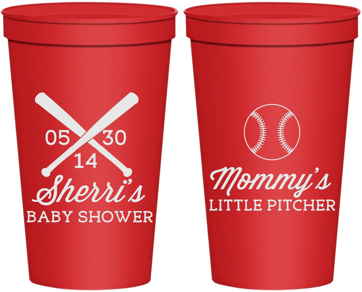 Personalized Baby Shower 22 oz Stadium Cups - Baseball Little Pitcher | 90137