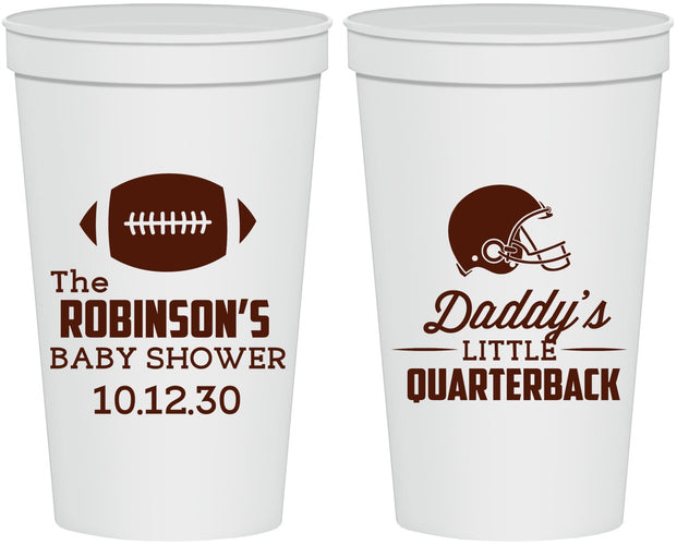Personalized Baby Shower 22 oz Stadium Cups - Football Little Quarterback | 90138