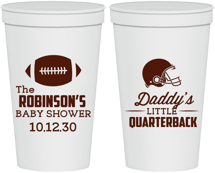 Personalized Baby Shower 22 oz Stadium Cups - Football Little Quarterback | 90138