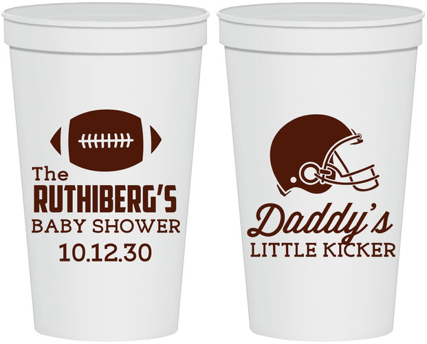 Personalized Baby Shower 22 oz Stadium Cups - Football Little Kicker | 90139