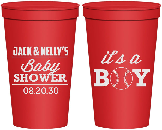Personalized Baby Shower 22 oz Stadium Cups - Baseball Its A Boy | 90143