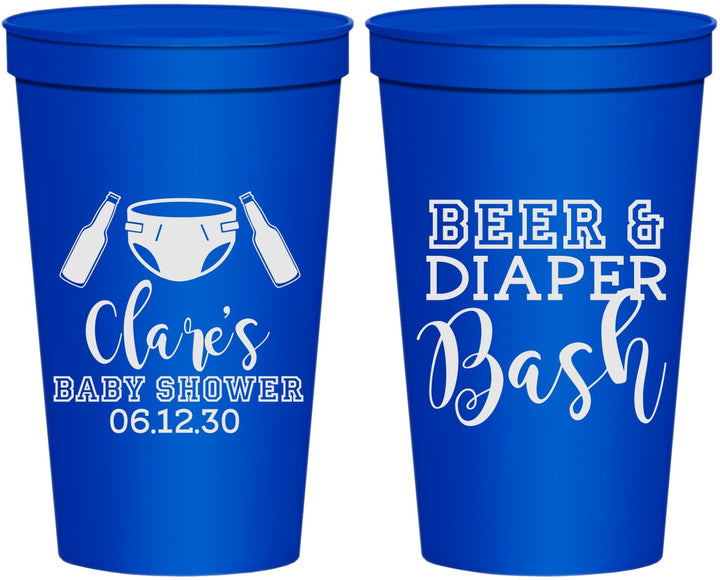 Personalized Baby Shower 22 oz Stadium Cups - Beer Diapers Bash | 90151