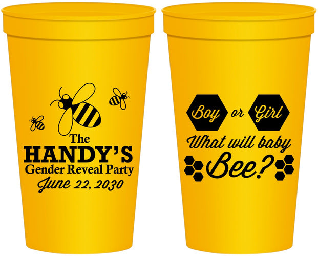 Personalized Baby Shower 22 oz Stadium Cups - Gender Reveal Bee | 90152