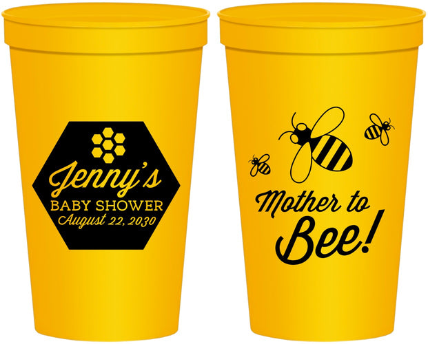 Personalized Baby Shower 22 oz Stadium Cups - Mother To Bee | 90153