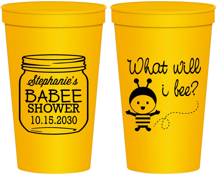 Personalized Baby Shower 22 oz Stadium Cups - What Will I Bee | 90156