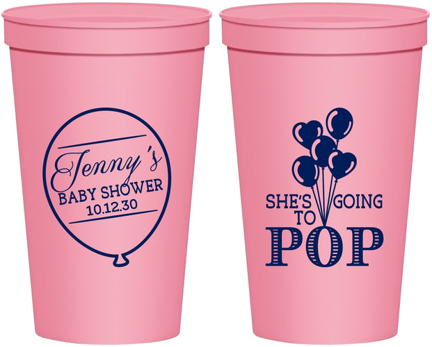 Personalized Baby Shower 22 oz Stadium Cups - Shes Going To Pop | 90160