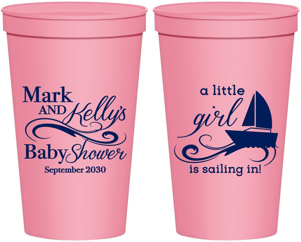 Personalized Baby Shower 22 oz Stadium Cups - Sailboat | 90178