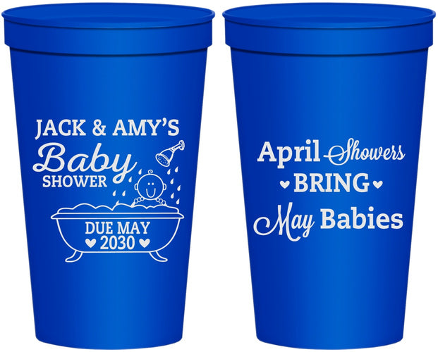 Personalized Baby Shower 22 oz Stadium Cups - April Showers May Babies | 90181