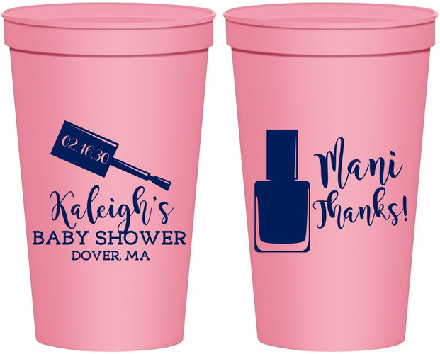 Personalized Baby Shower 22 oz Stadium Cups - Mani Thanks | 90184