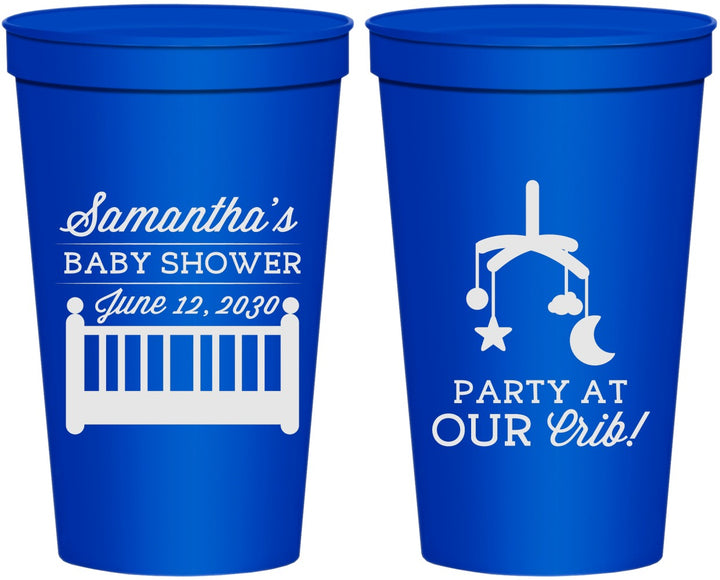 Personalized Baby Shower 22 oz Stadium Cups - Party At Our Crib | 90187