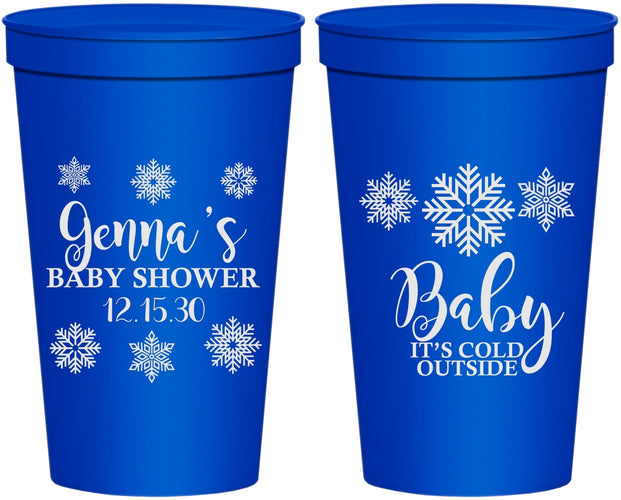 Personalized Baby Shower 22 oz Stadium Cups - Christmas Snowflakes | 90192