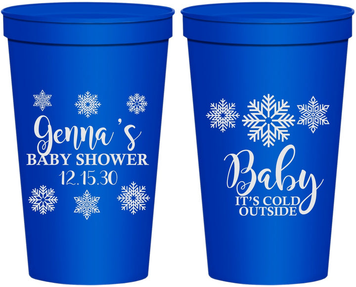 Personalized Baby Shower 22 oz Stadium Cups - Christmas Snowflakes | 90192