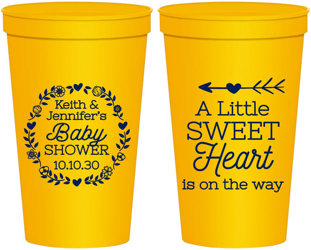 Personalized Baby Shower 22 oz Stadium Cups - Little Sweet Heart | 90195