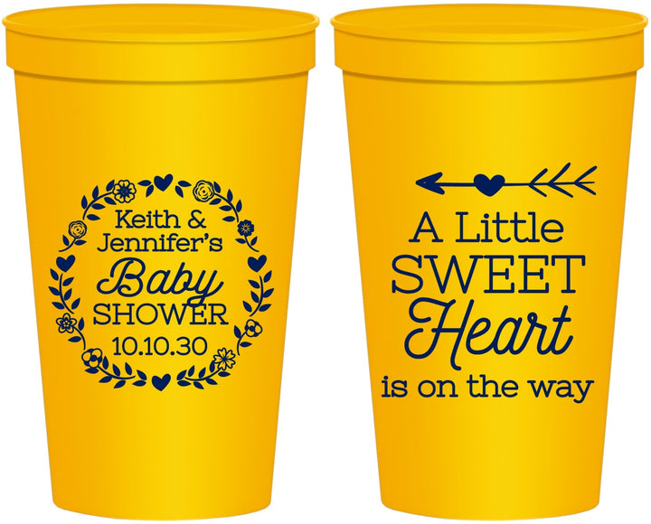 Personalized Baby Shower 22 oz Stadium Cups - Little Sweet Heart | 90195