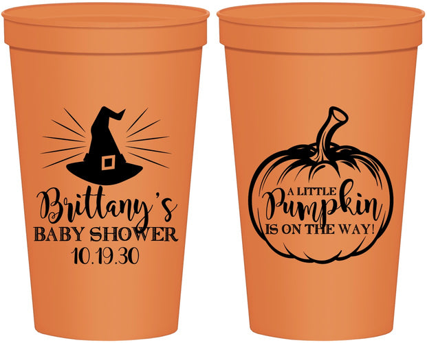 Personalized Baby Shower 22 oz Stadium Cups - Little Pumpkin Halloween | 90196