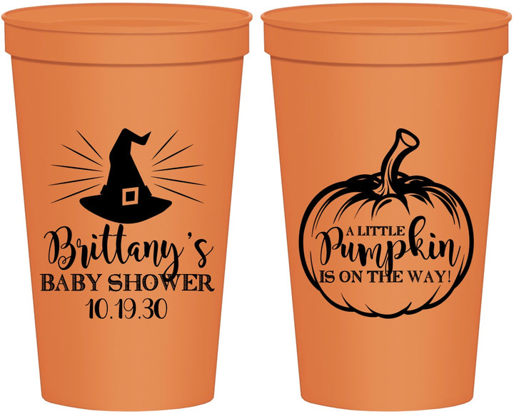 Personalized Baby Shower 22 oz Stadium Cups - Little Pumpkin Halloween | 90196