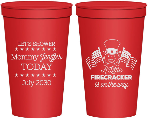 Personalized Baby Shower 22 oz Stadium Cups - Little Firecracker | 90198