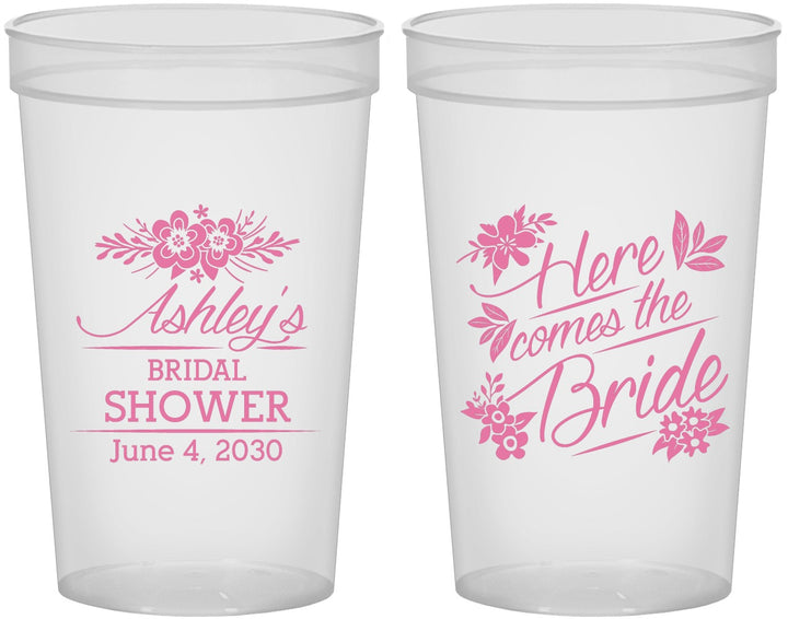 Custom Bridal Shower 22 oz Translucent Cups - Here Comes The Bride | 100000