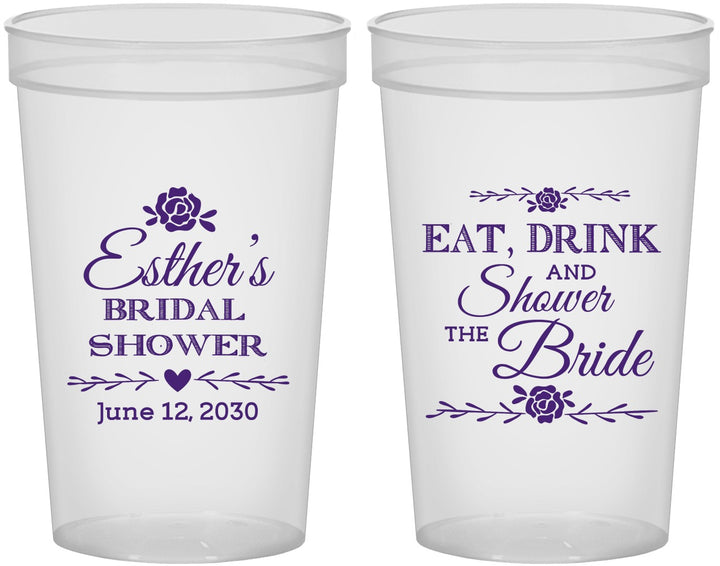Custom Bridal Shower 22 oz Translucent Cups - Eat Drink Shower Bride | 100002