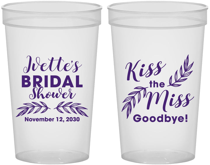 Custom Bridal Shower 22 oz Translucent Cups - Kiss The Miss Goodbye | 100010