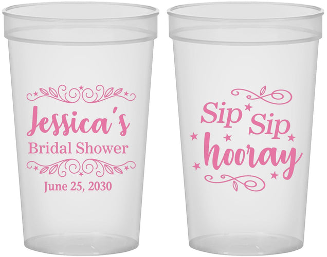 Custom Bridal Shower 22 oz Translucent Cups - Sip Sip Hooray | 100016
