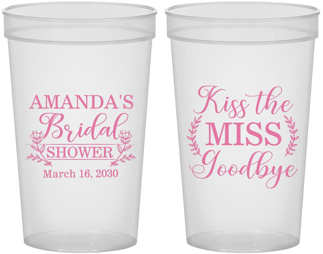 Custom Bridal Shower 22 oz Translucent Cups - Kiss The Miss Goodbye | 100017