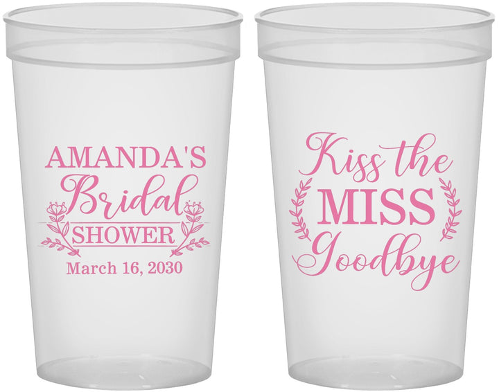 Custom Bridal Shower 22 oz Translucent Cups - Kiss The Miss Goodbye | 100017