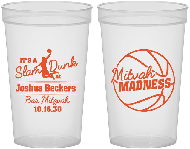 Custom Bar Mitzvah 22 oz Translucent Cups - 13th Birthday Basketball | 110000