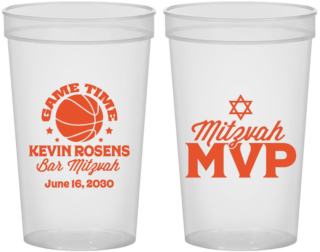 Custom Bar Mitzvah 22 oz Translucent Cups - 13th Birthday Basketball | 110001