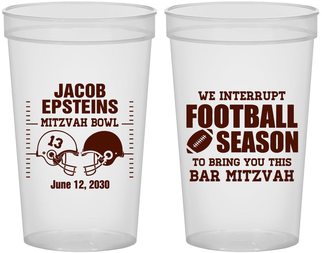 Custom Bar Mitzvah 22 oz Translucent Cups - 13th Birthday Football | 110003