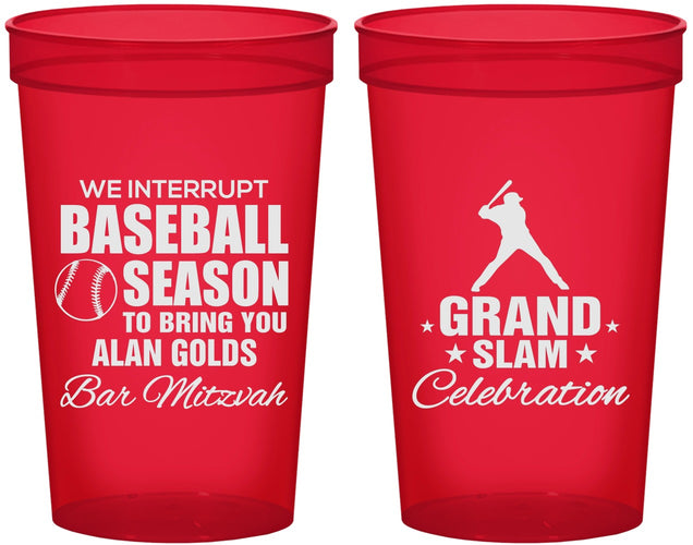 Custom Bar Mitzvah 22 oz Translucent Cups - 13th Birthday Baseball | 110004