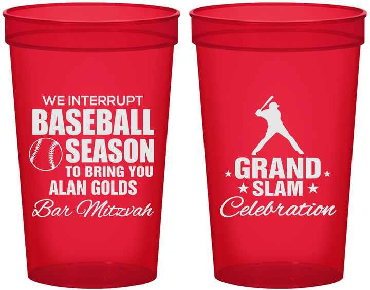 Custom Bar Mitzvah 22 oz Translucent Cups - 13th Birthday Baseball | 110004