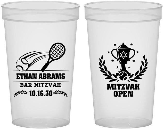 Custom Bar Mitzvah 22 oz Translucent Cups - 13th Birthday Tennis | 110011