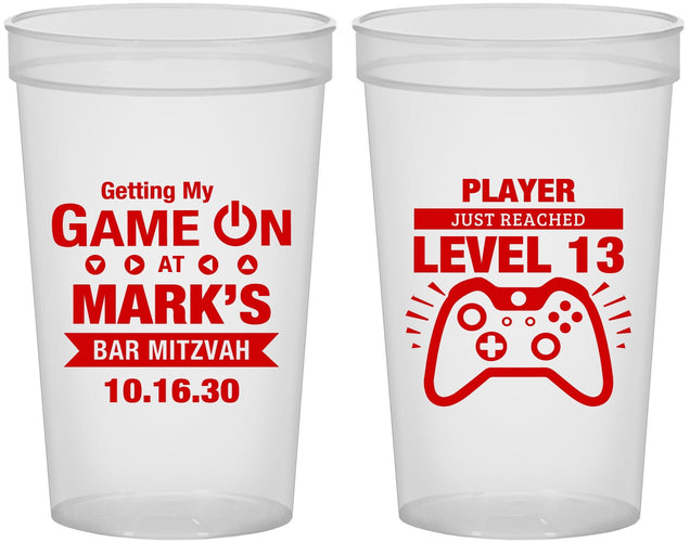 Custom Bar Mitzvah 22 oz Translucent Cups - 13th Birthday Video Game | 110013