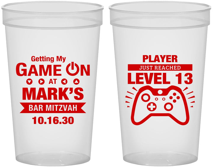 Custom Bar Mitzvah 22 oz Translucent Cups - 13th Birthday Video Game | 110013