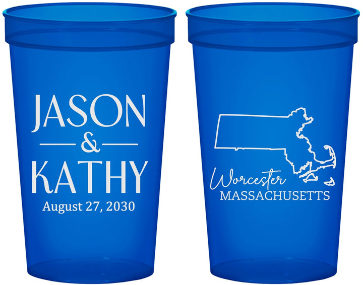 Custom Wedding 22 oz Translucent Cups - Massachusetts | 120