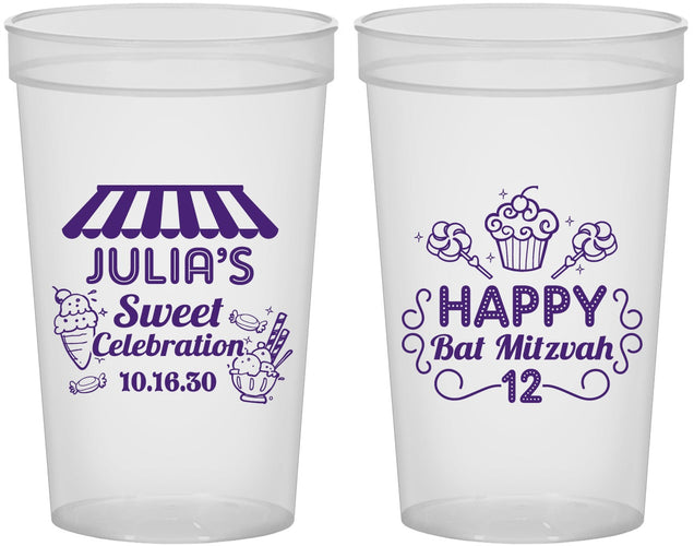 Custom Bat Mitzvah 22 oz Translucent Cups - 12th Birthday Cupcake | 120010